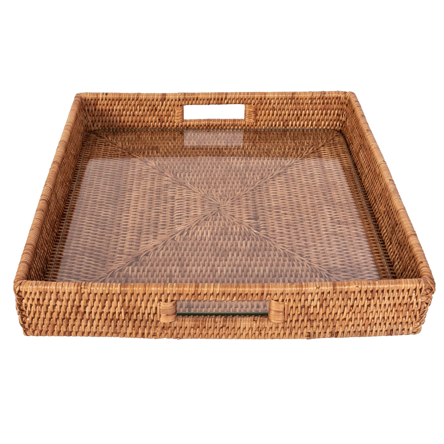 Wauwinet Rattan Square Tray With Glass Insert
