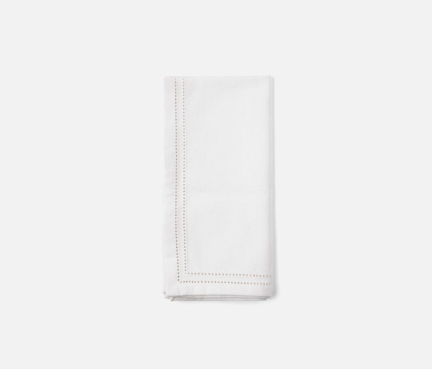 White Double Eyelet Napkin Cotton Canvas 20 x 20, Blue Pheasant - Set of 4