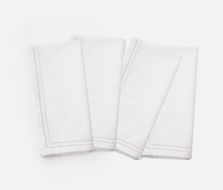 White Double Eyelet Napkin Cotton Canvas 20 x 20, Blue Pheasant - Set of 4