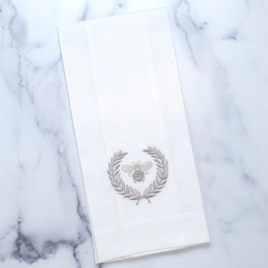 French Bee & Crest Linen Hand Towel - Set of 2