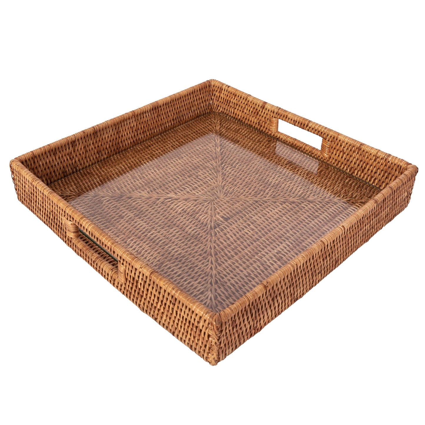Wauwinet Rattan Square Tray With Glass Insert