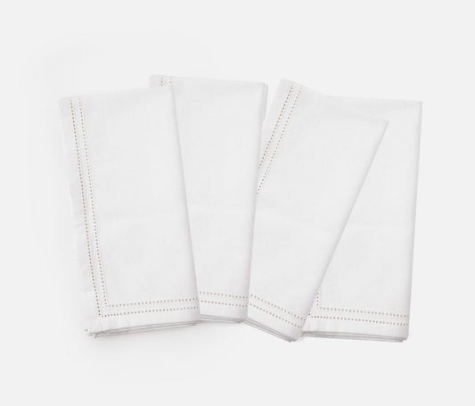 White Double Eyelet Napkin Cotton Canvas 20 x 20, Blue Pheasant  - Set of 4