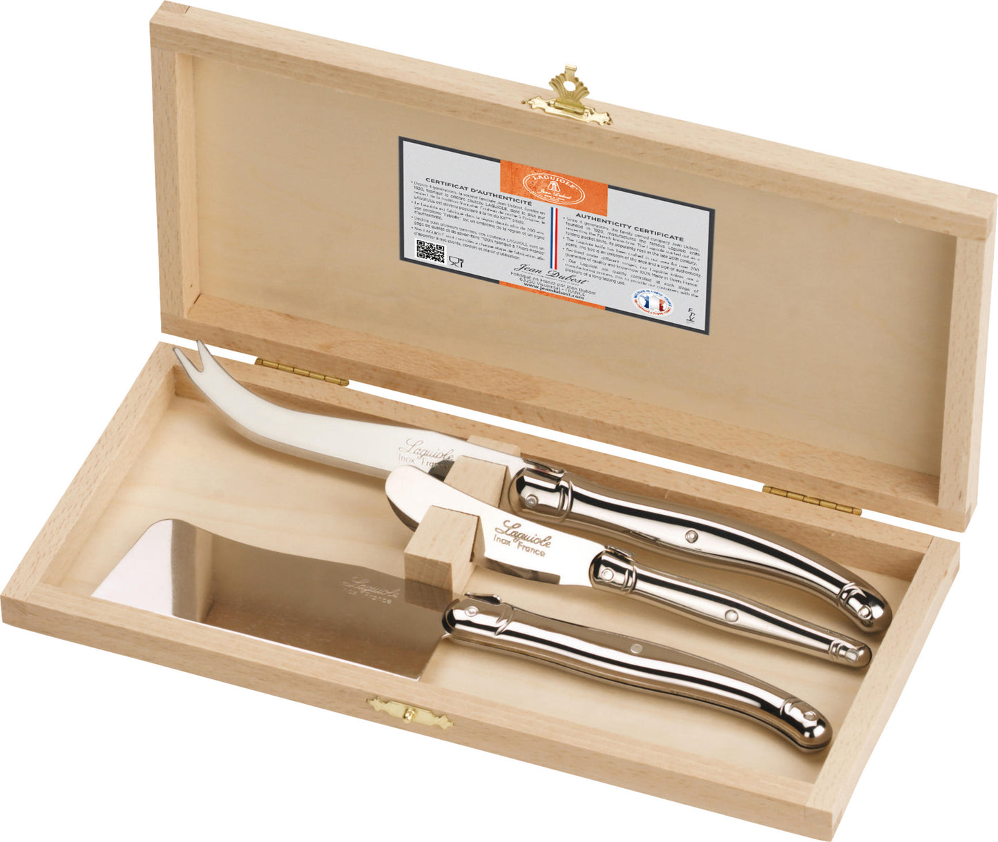 Laguiole Jean Dubost 3pc Stainless Steel Cheese Set in Box