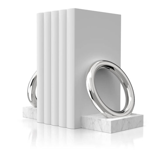 Anna New York Ring Bookends, Marble & Silver - Set of 2